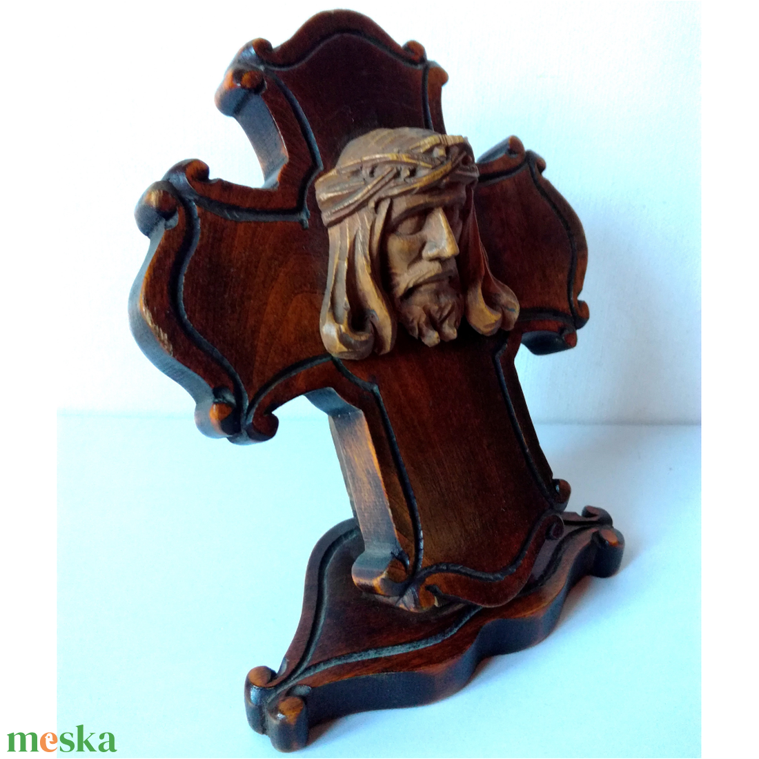 A töviskoronás Jézus gyönyörű mahagóni kereszten - művészet - szobor - fa szobor - Meska.hu