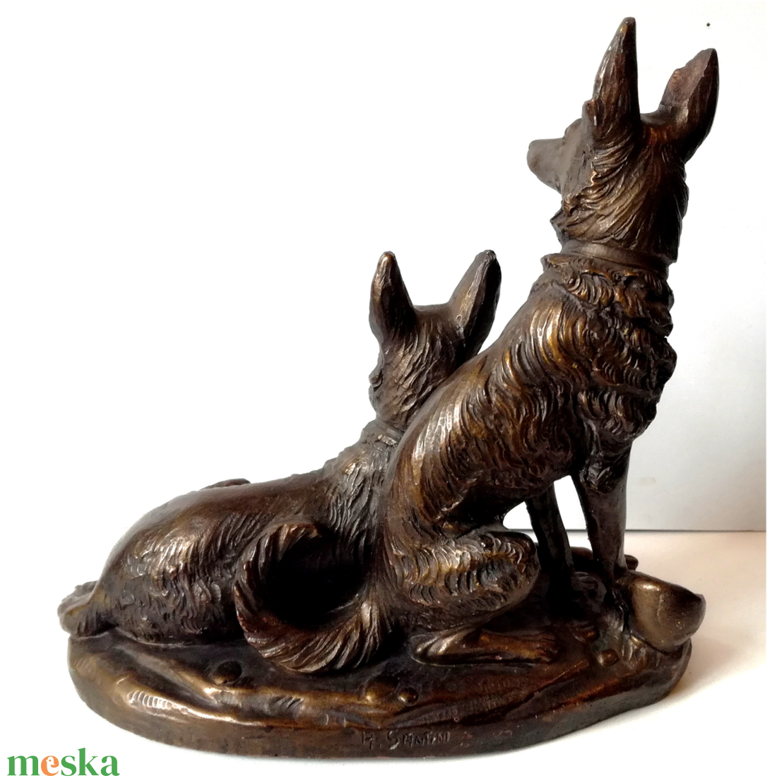 Figyelő kutya pár, vintage bronzírozott szobor - művészet - Meska.hu