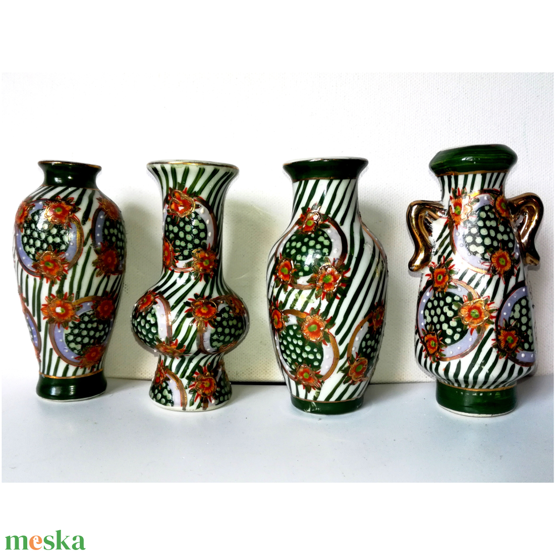 Kézzel festett kínai Satsuma porcelán váza készlet - otthon & életmód - dekoráció - virágdísz és tartó - váza - Meska.hu