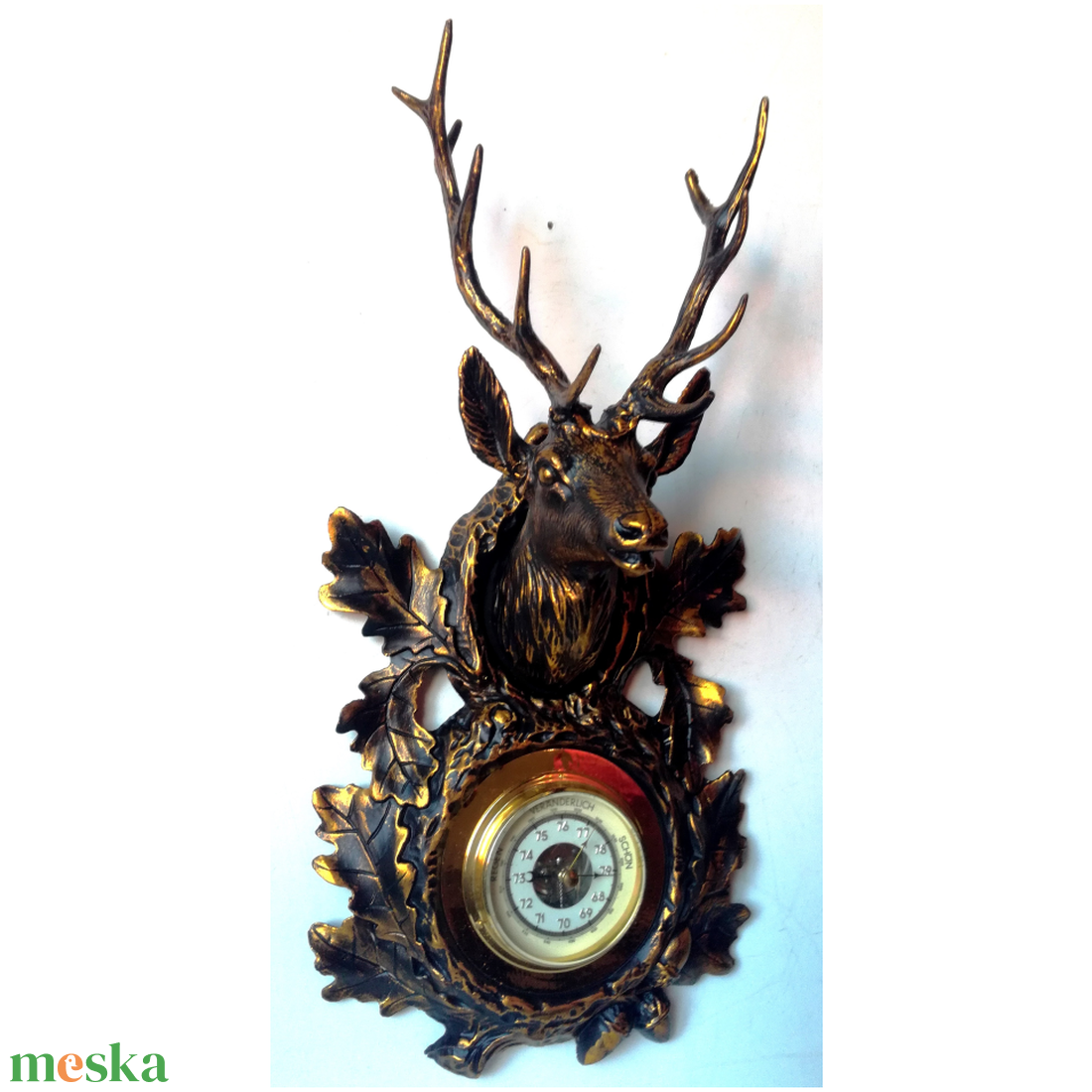 Bronzírozott szarvas trófea, barométerrel - otthon & életmód - lámpa - hangulatlámpa - Meska.hu