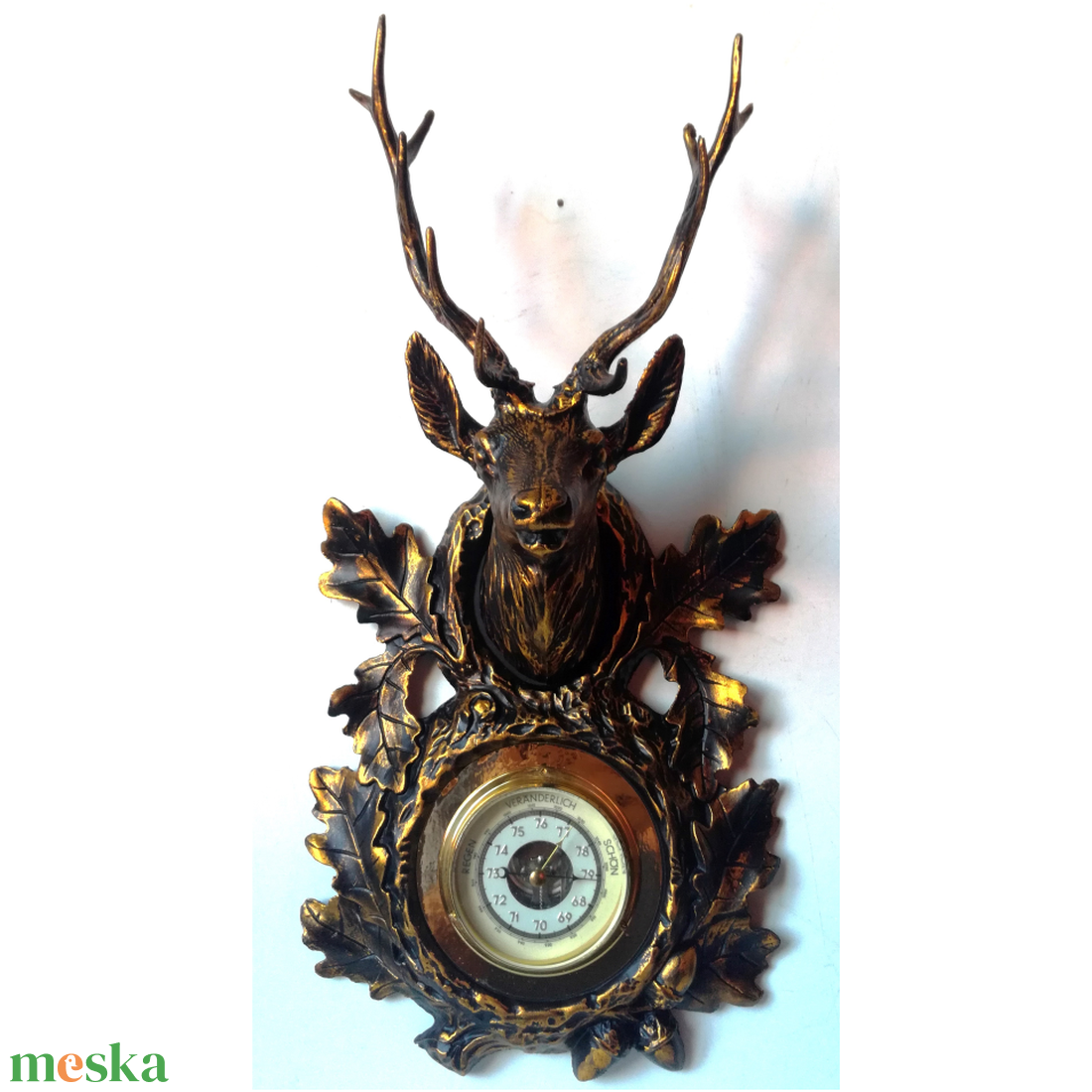 Bronzírozott szarvas trófea, barométerrel - otthon & életmód - lámpa - hangulatlámpa - Meska.hu
