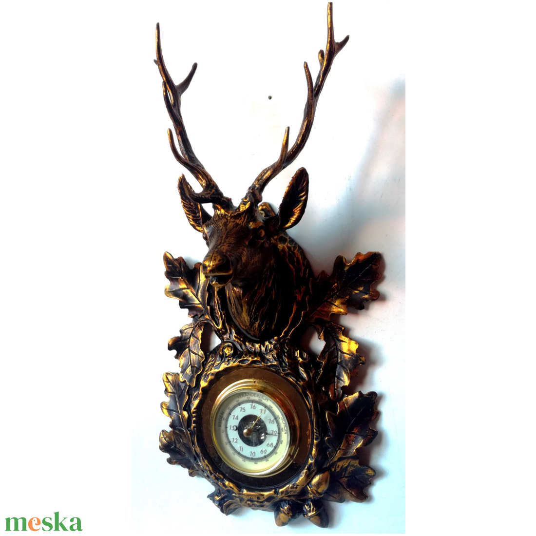 Bronzírozott szarvas trófea, barométerrel - otthon & életmód - lámpa - hangulatlámpa - Meska.hu