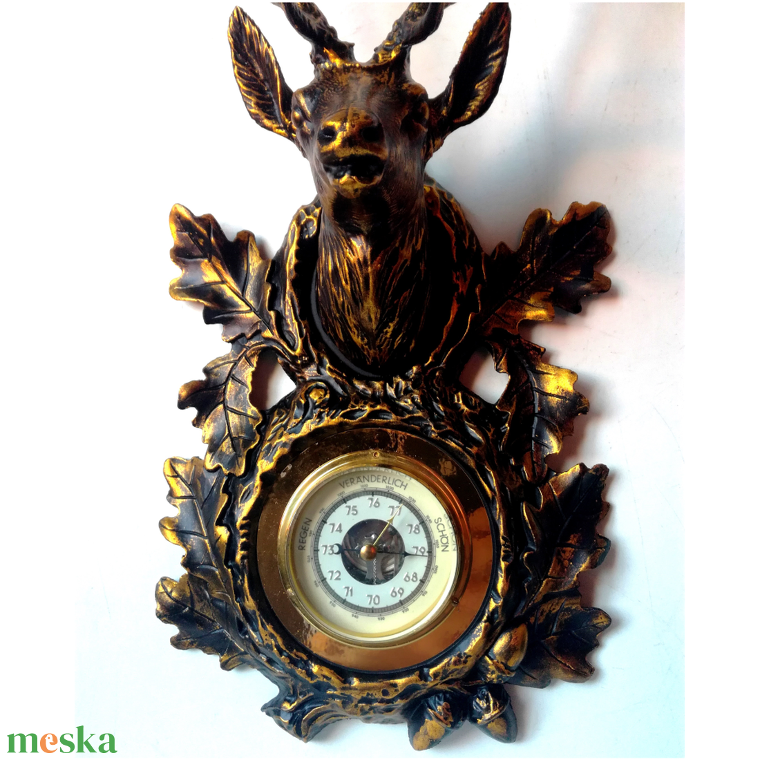 Bronzírozott szarvas trófea, barométerrel - otthon & életmód - lámpa - hangulatlámpa - Meska.hu