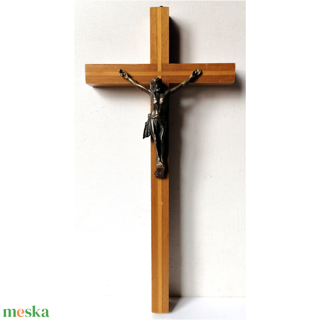 Szép intarziás kereszten bronz Jézus feszület - művészet - szobor - fa szobor - Meska.hu