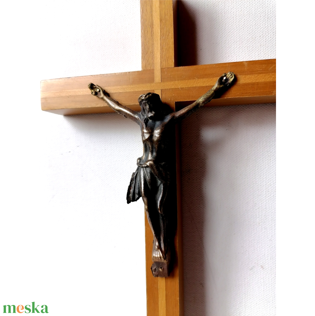 Szép intarziás kereszten bronz Jézus feszület - művészet - szobor - fa szobor - Meska.hu