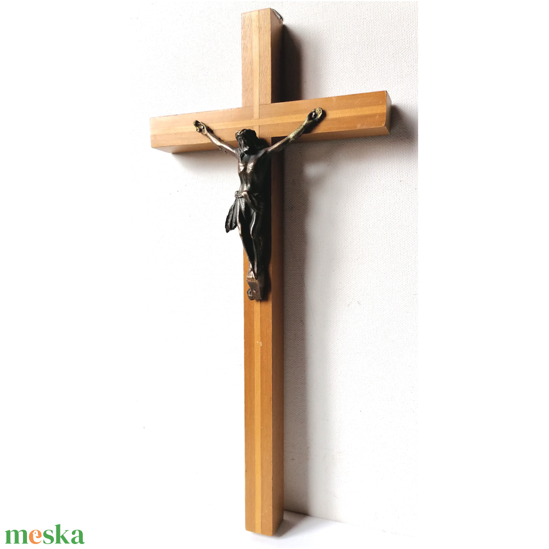 Szép intarziás kereszten bronz Jézus feszület - művészet - szobor - fa szobor - Meska.hu