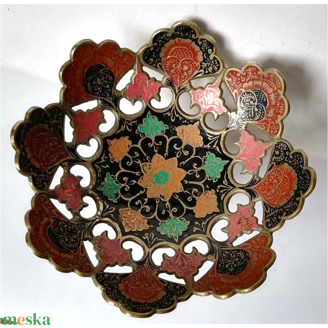 Csodaszép réz indiai kínáló, Kashmír asztalközép - otthon & életmód - konyhafelszerelés, tálalás - tálalás - kínálótál - Meska.hu