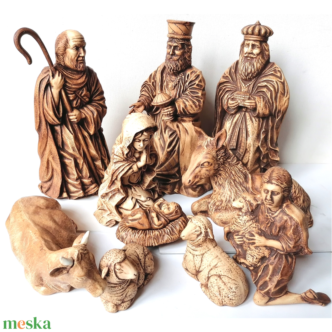 Vintage, nagyméretű porcelán Betlehem 27 cm magas figurákkal - karácsony - karácsonyi lakásdekoráció - karácsonyi manók, figurák - Meska.hu