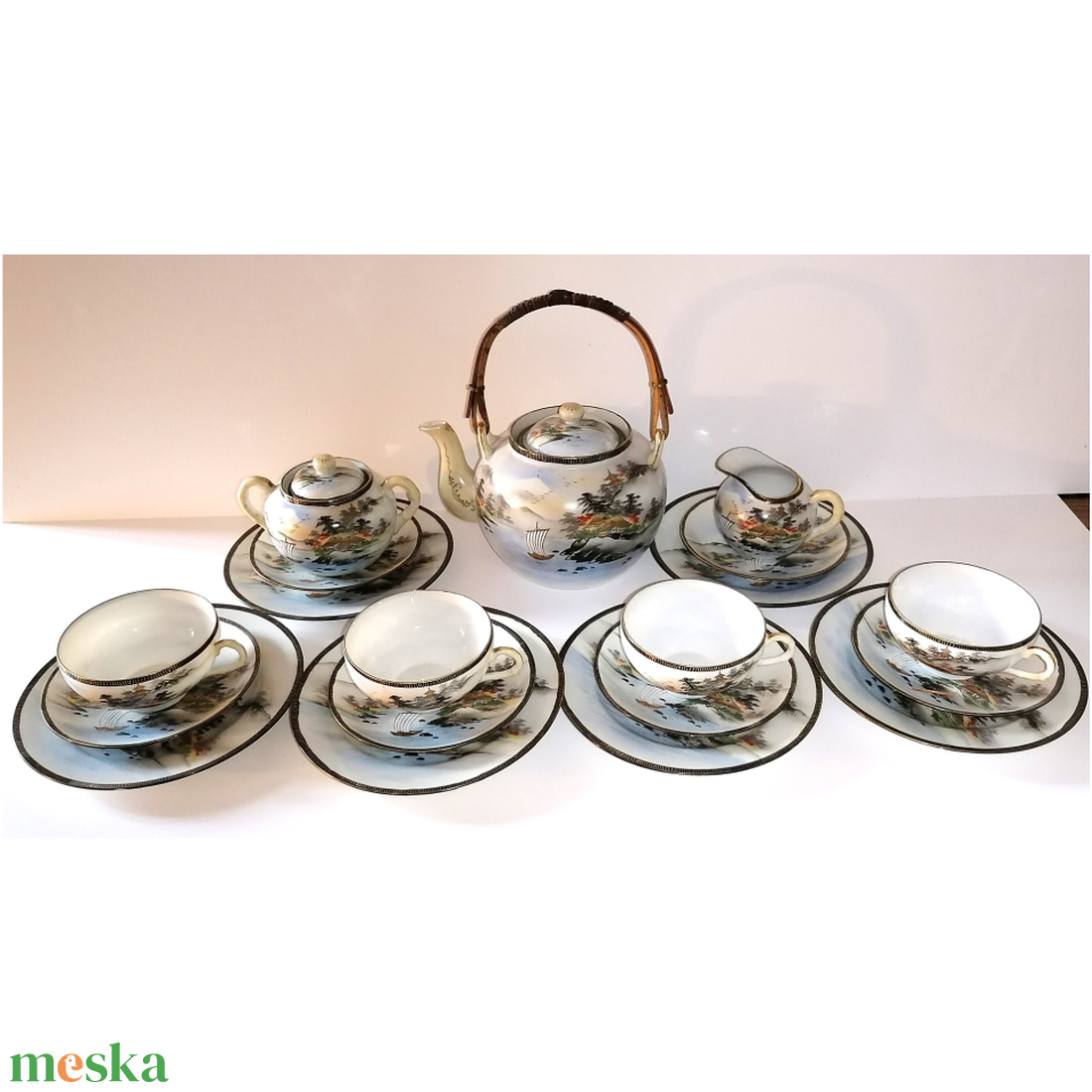 Álomszép antik kézzel festett Japán teáskészlet - otthon & életmód - konyhafelszerelés, tálalás - tálalás - teás- és kávés pohár, készlet - Meska.hu