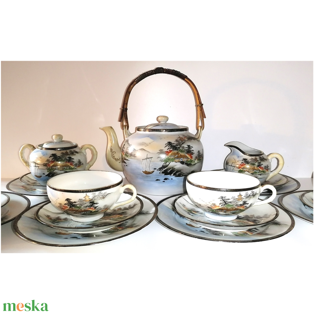 Álomszép antik kézzel festett Japán teáskészlet - otthon & életmód - konyhafelszerelés, tálalás - tálalás - teás- és kávés pohár, készlet - Meska.hu