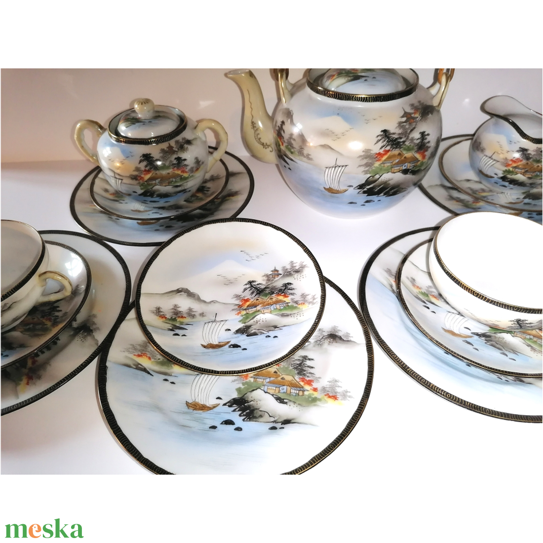 Álomszép antik kézzel festett Japán teáskészlet - otthon & életmód - konyhafelszerelés, tálalás - tálalás - teás- és kávés pohár, készlet - Meska.hu