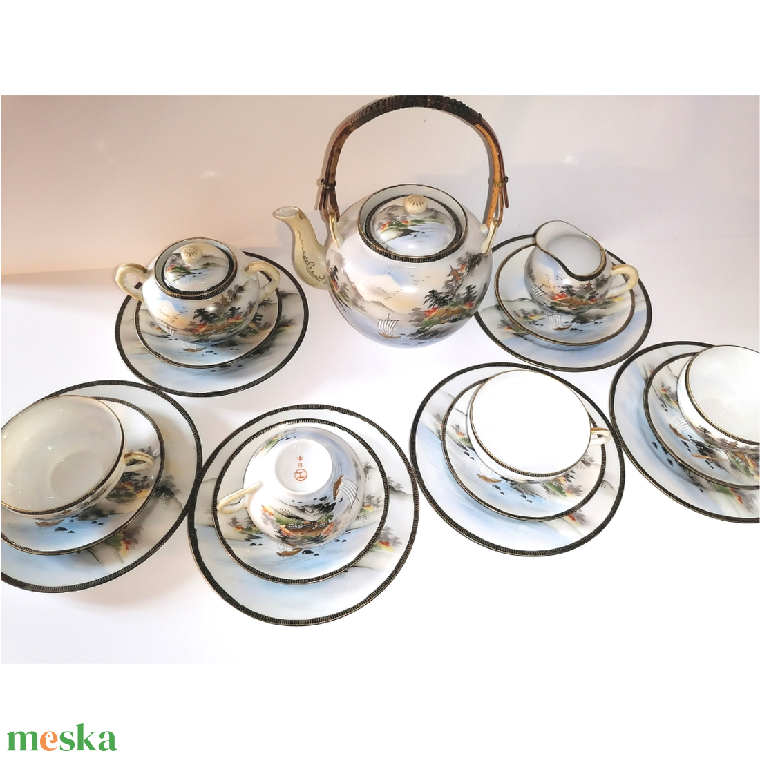 Álomszép antik kézzel festett Japán teáskészlet - otthon & életmód - konyhafelszerelés, tálalás - tálalás - teás- és kávés pohár, készlet - Meska.hu