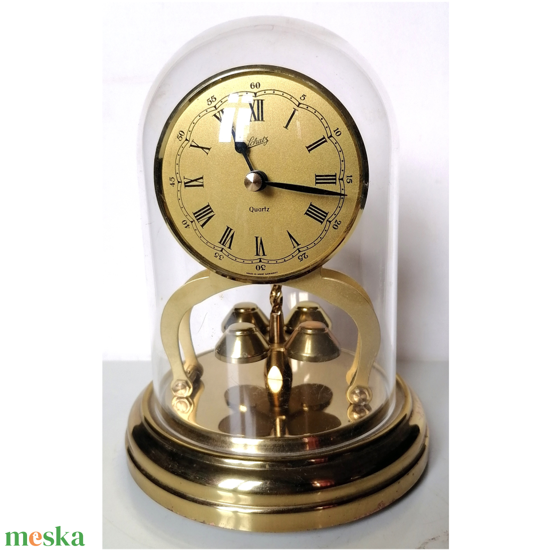 Vintage aranyszínű, Shatz márkájú forgóingás óra - otthon & életmód - dekoráció - fali és függő dekoráció - falióra & óra - Meska.hu