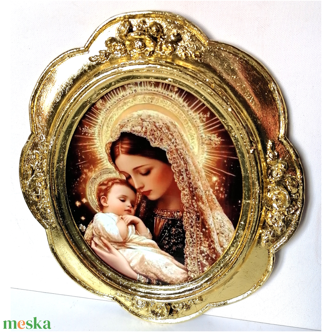 Mária a kis Jézussal, porcelánra készült kép antik keretben - művészet - festmény - festmény vegyes technika - Meska.hu