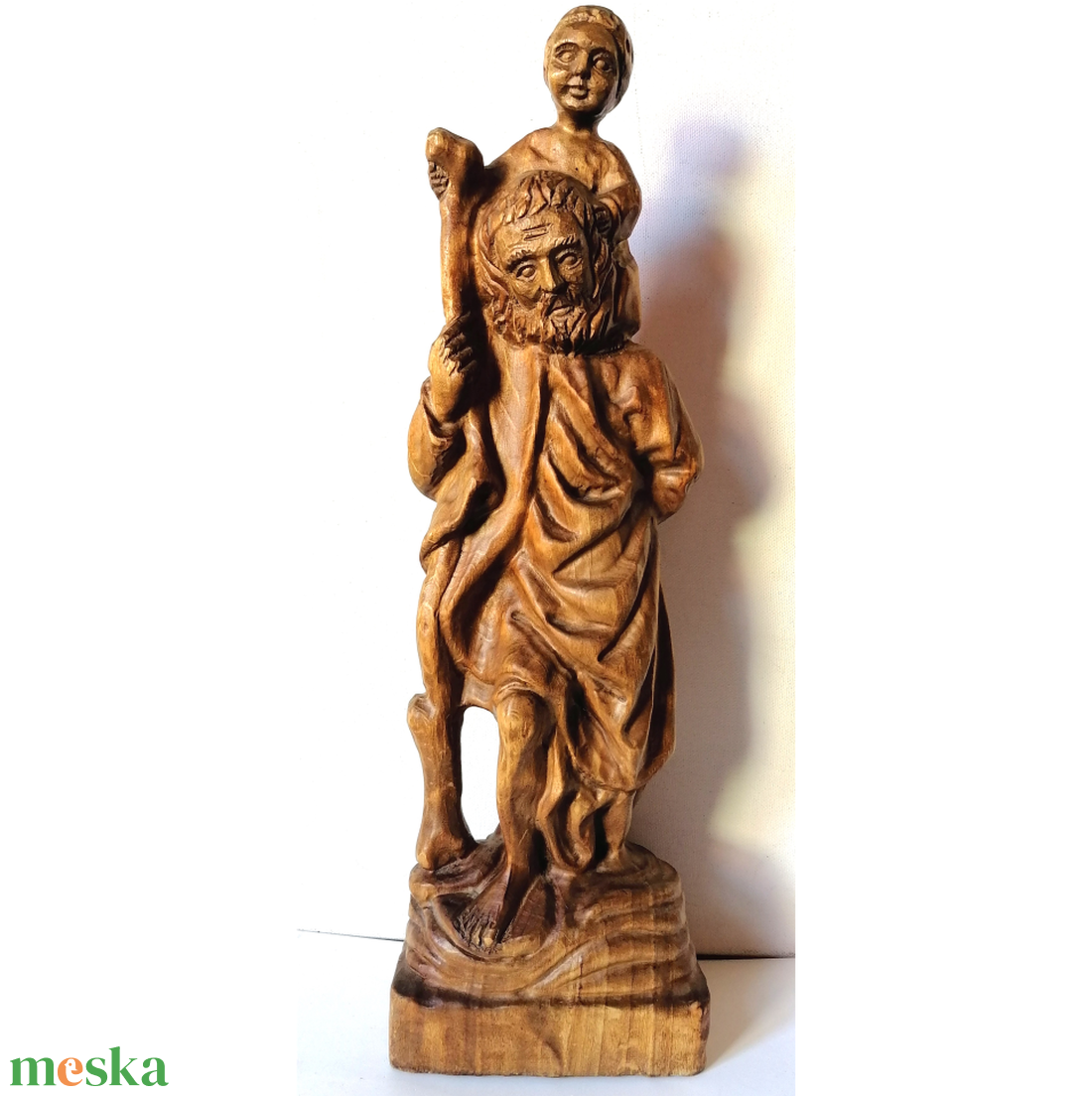 Vintage faragott Szent Kristóf szobor nyakában a kis Jézussal - művészet - más művészeti ág - Meska.hu