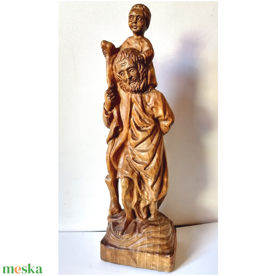 Vintage faragott Szent Kristóf szobor nyakában a kis Jézussal - művészet - más művészeti ág - Meska.hu
