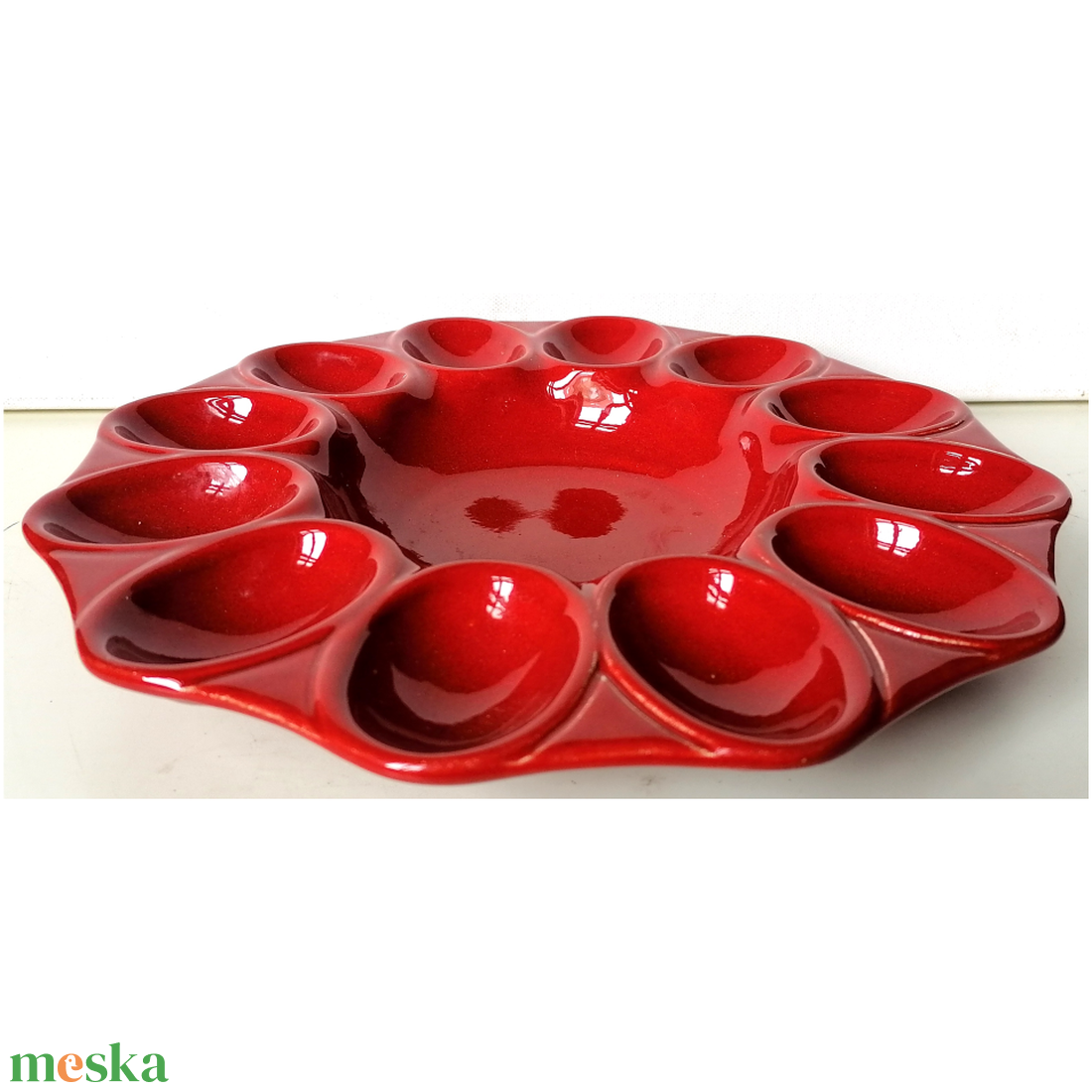 Vintage piros olasz húsvéti fajansz kínáló - otthon & életmód - konyhafelszerelés, tálalás - tálalás - kínálótál - Meska.hu