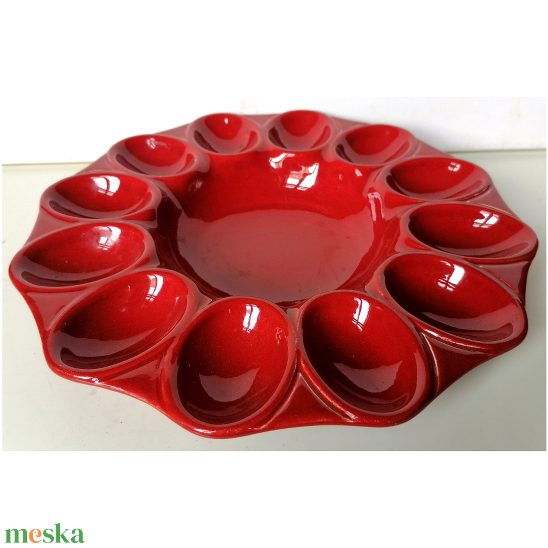 Vintage piros olasz húsvéti fajansz kínáló - otthon & életmód - konyhafelszerelés, tálalás - tálalás - kínálótál - Meska.hu