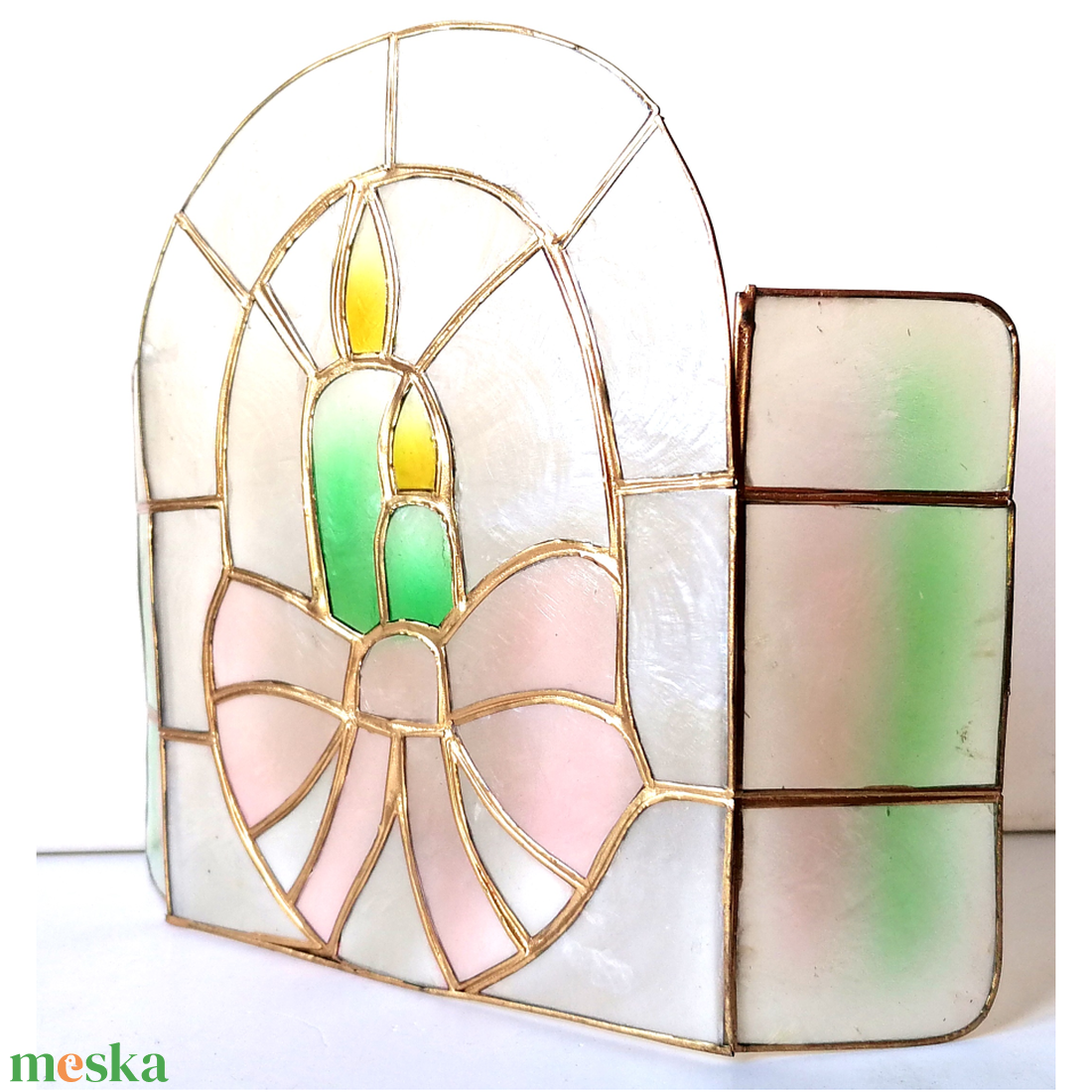 Vintage Tiffany stílusú kapiz kagyló miniparaván - otthon & életmód - dekoráció - asztal és polc dekoráció - asztaldísz - Meska.hu