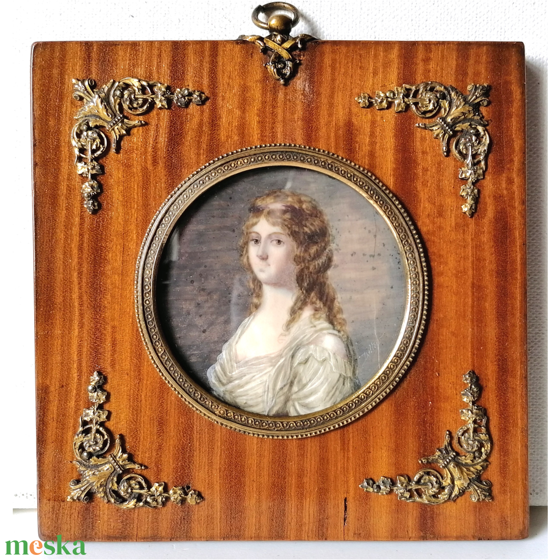 100 éves Antik női portré, miniatúra Madame Roland - művészet - festmény - festmény vegyes technika - Meska.hu