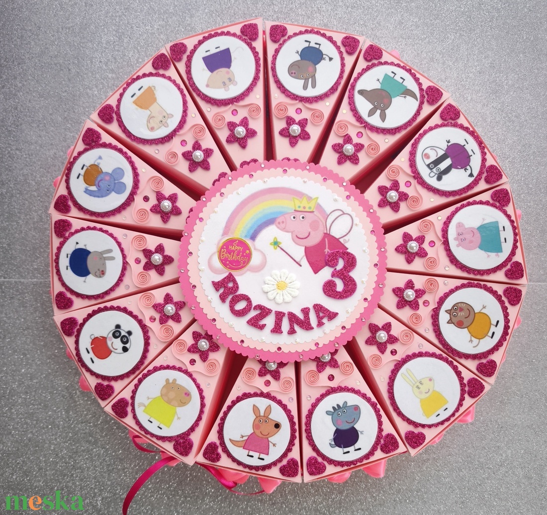 Papírtorta Pepa malac ajándék átadó torta doboz szeletek - otthon & életmód - papír, írószer - ajándékozás kellékei - papírtorta - Meska.hu