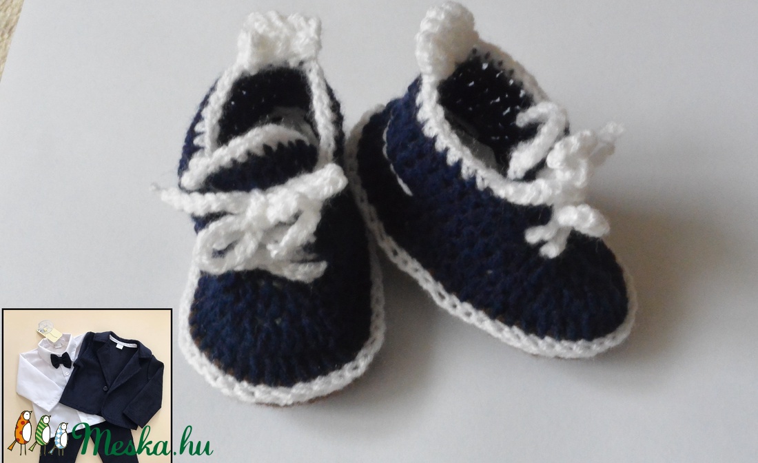 Horgolt fiú baba cipő keresztelőre - ruha & divat - babaruha & gyerekruha - babacipő - Meska.hu