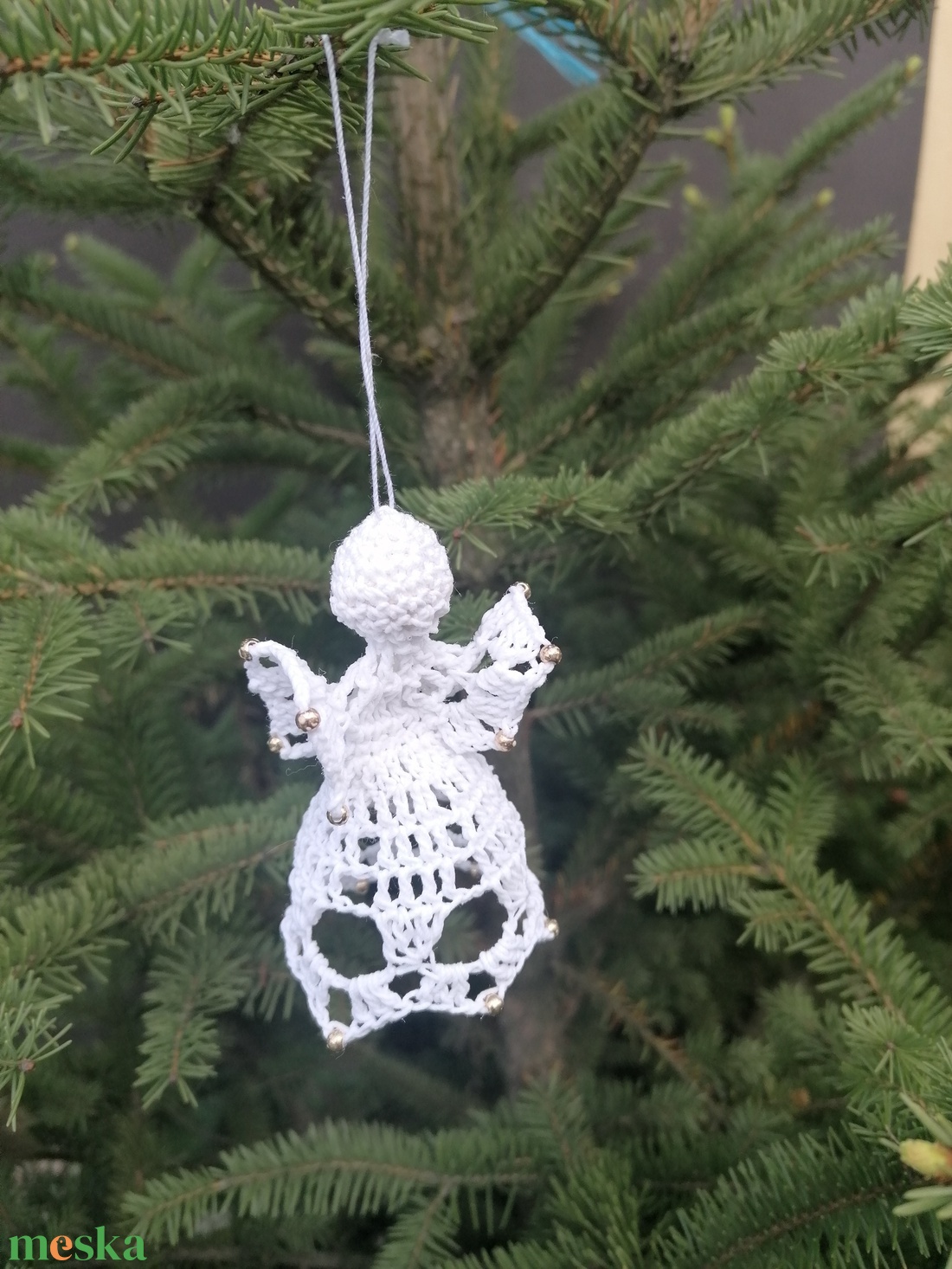 Horgolt angyalka, karácsonyfadísz  - karácsony - karácsonyi lakásdekoráció - karácsonyfadíszek - Meska.hu