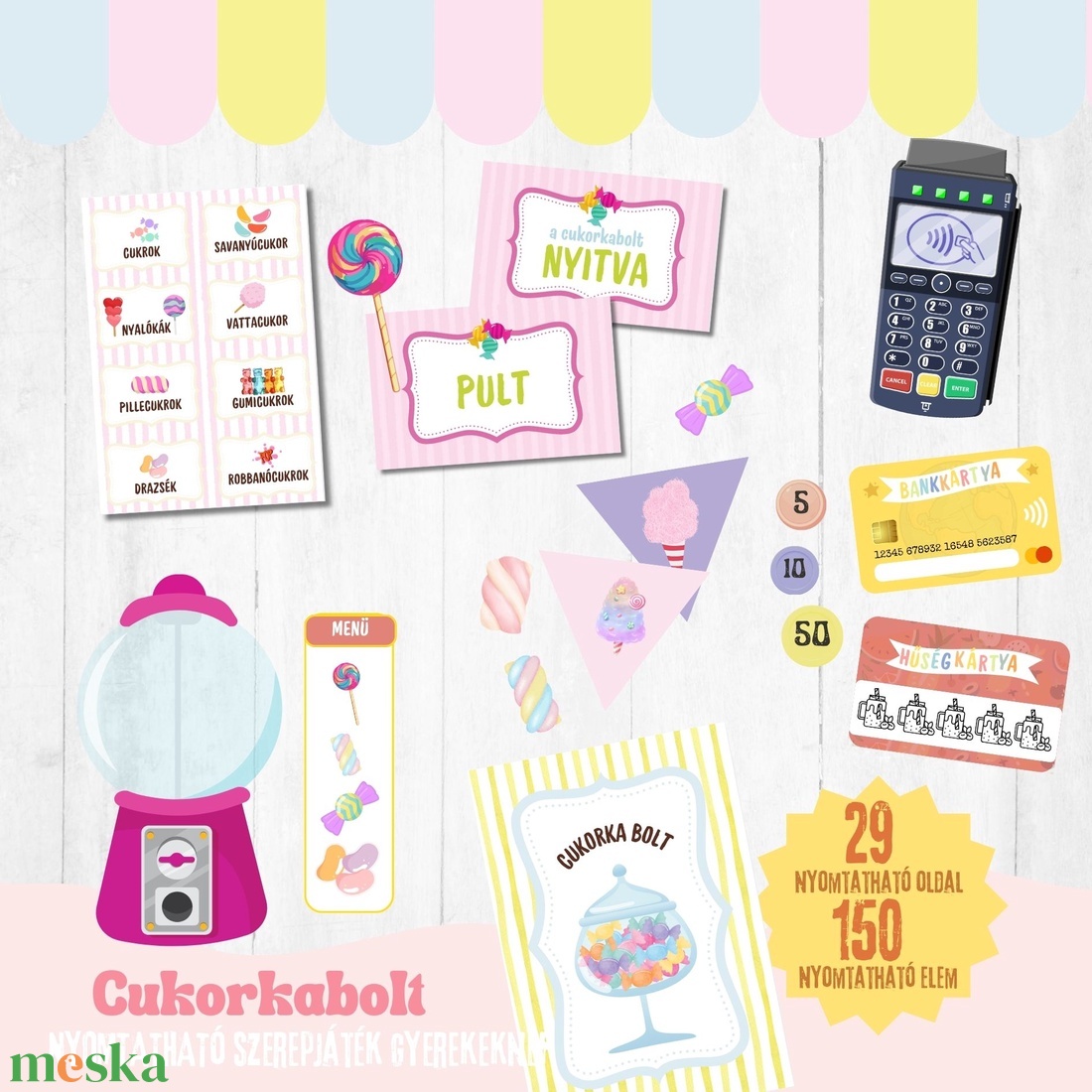 Nyalánkságok palotája cukorkabolt -nyomtatható szerpjáték gyerekeknek- - játék & sport - készségfejlesztő és logikai játék - oktató játékok - Meska.hu