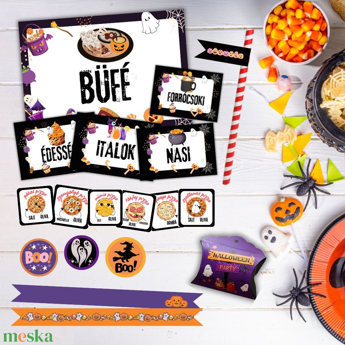 Halloweeni pizza party -nyomtatható szituációs játék gyerekeknek- - otthon & életmód - dekoráció - halloween - halloweeni meghívó, képeslap, ajándékkísérő - Meska.hu