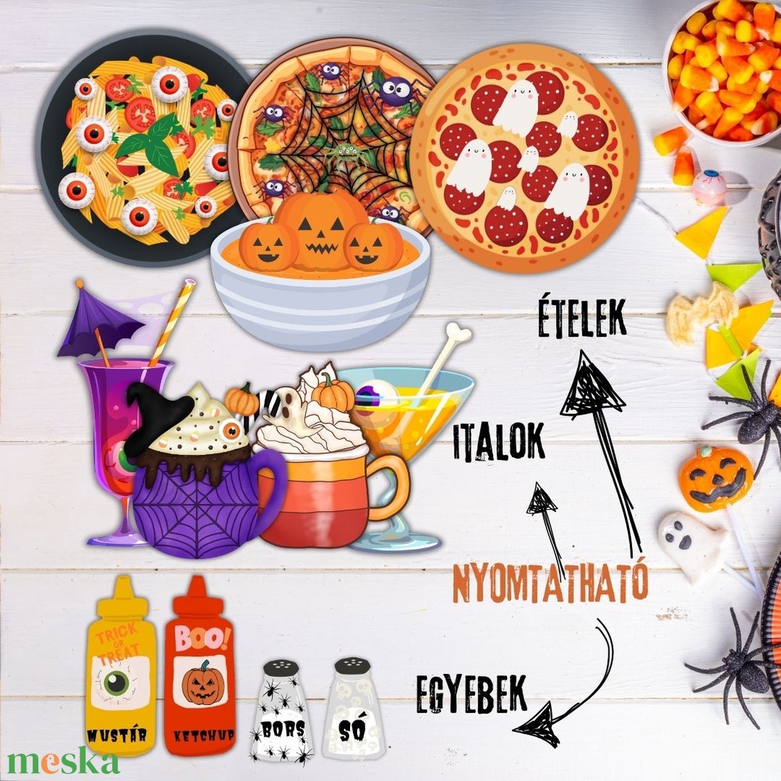 Halloweeni étterem -nyomtatható szerepjáték gyerekeknek- - otthon & életmód - dekoráció - halloween - halloweeni meghívó, képeslap, ajándékkísérő - Meska.hu