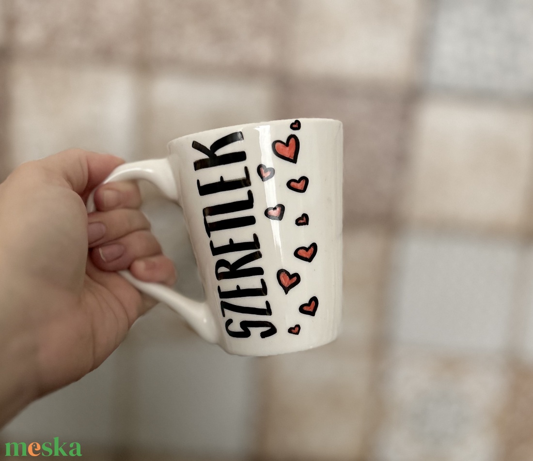 Szeretlek feliratos szivecskés bögre - otthon & életmód - konyhafelszerelés, tálalás - tálalás - bögre & csésze - Meska.hu