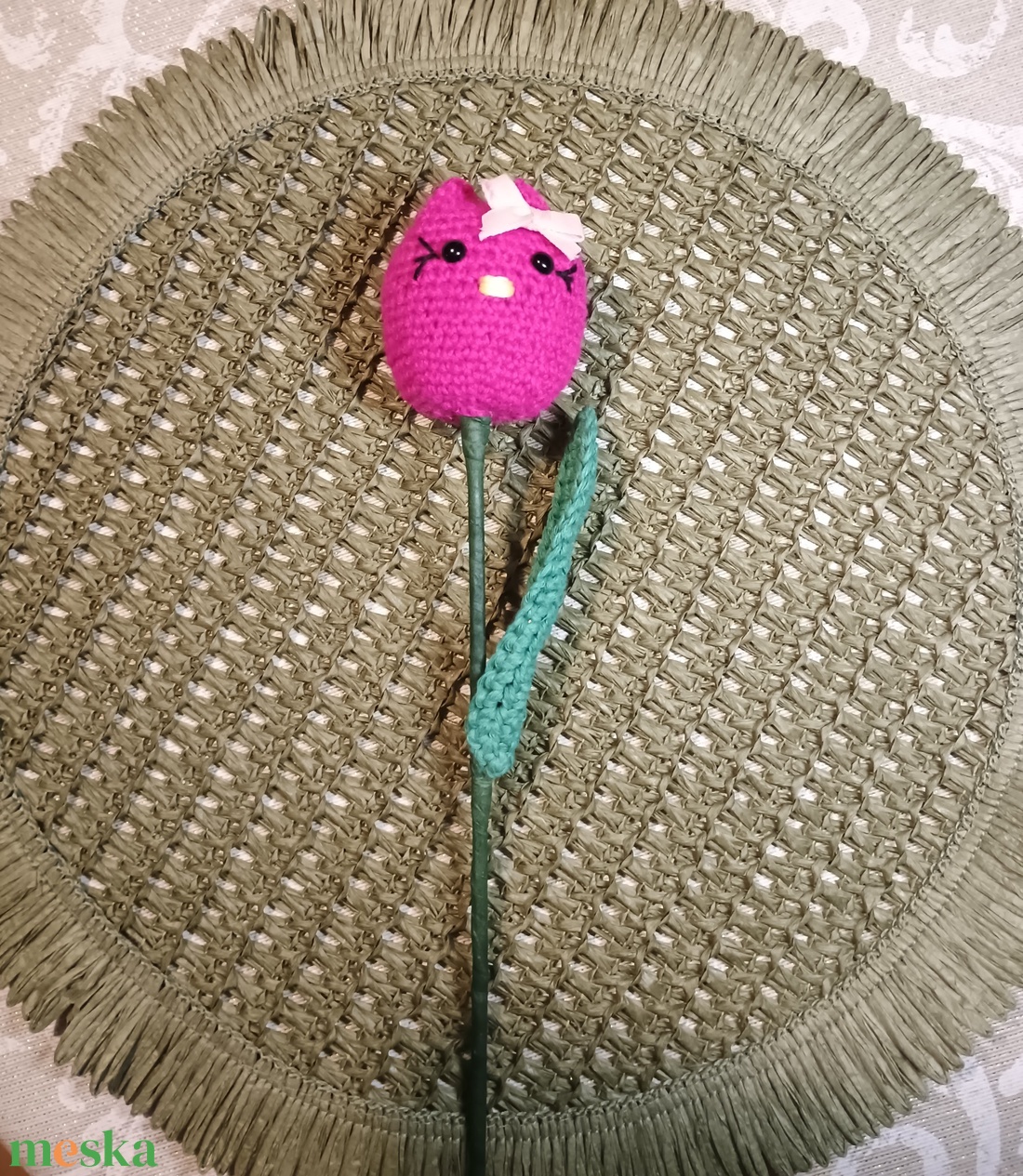 Horgolt cicás tulipán  - diy (csináld magad) - szabásminta, útmutató - horgolási minta - Meska.hu