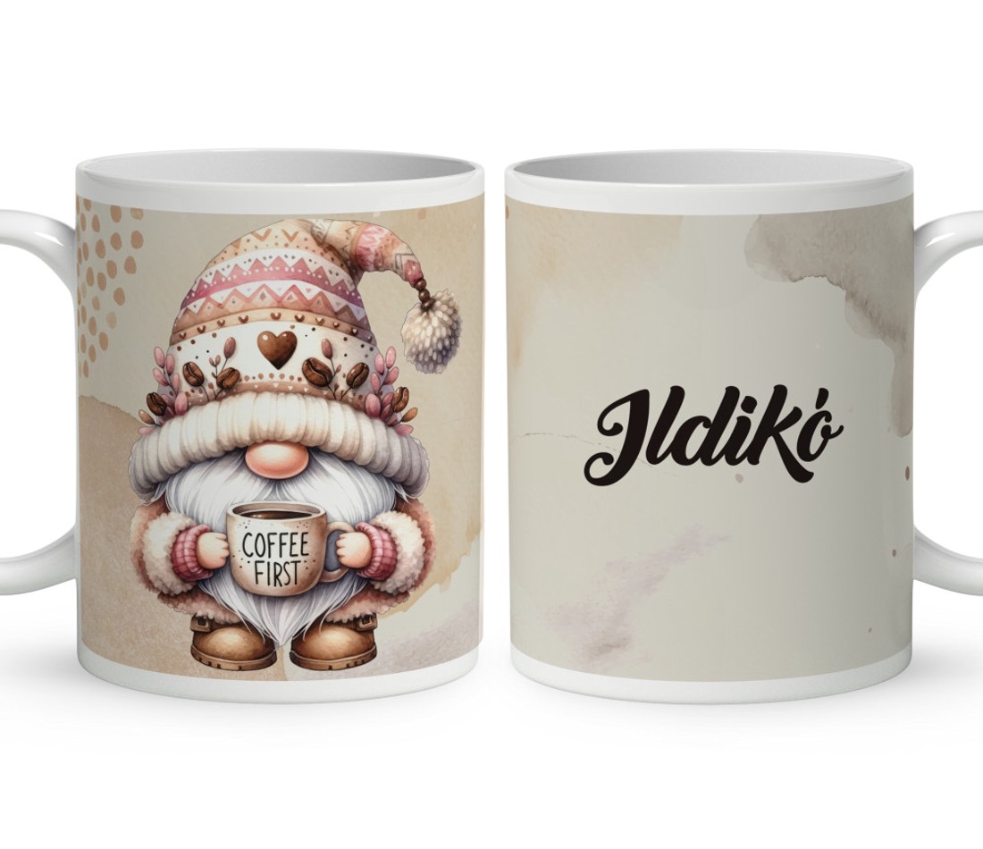 Névvel kérhető kávés manó - Előbb a kávét mintás bögre - otthon & életmód - konyhafelszerelés, tálalás - tálalás - bögre & csésze - Meska.hu