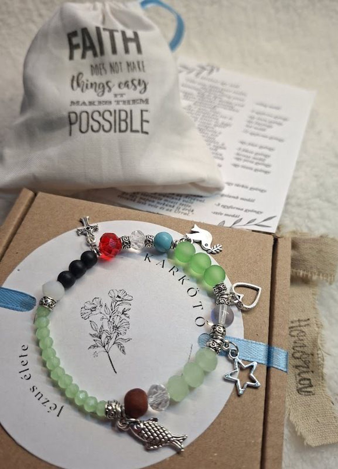 Jézus élete - keresztény történet karkötő-vzöld-110 - ékszer - karkötő - bogyós karkötő - Meska.hu