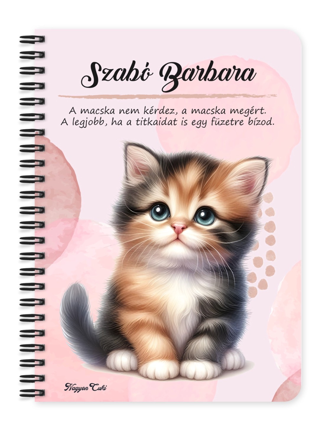 Személyre szabható - Cuki tarka cicus mintás A6-os füzet - otthon & életmód - papír, írószer - jegyzetfüzet & napló - Meska.hu