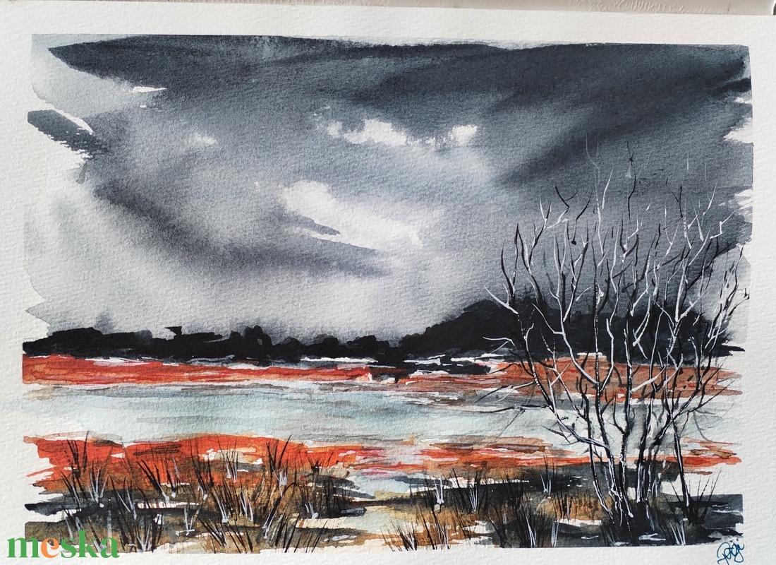 Ahol a föld és az ég haragot cserél ni nem tudhat - művészet - festmény - akvarell - Meska.hu