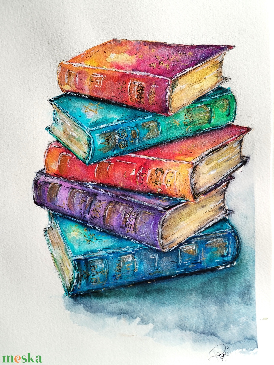 Egy varázslótanonc könyvei - művészet - festmény - akvarell - Meska.hu