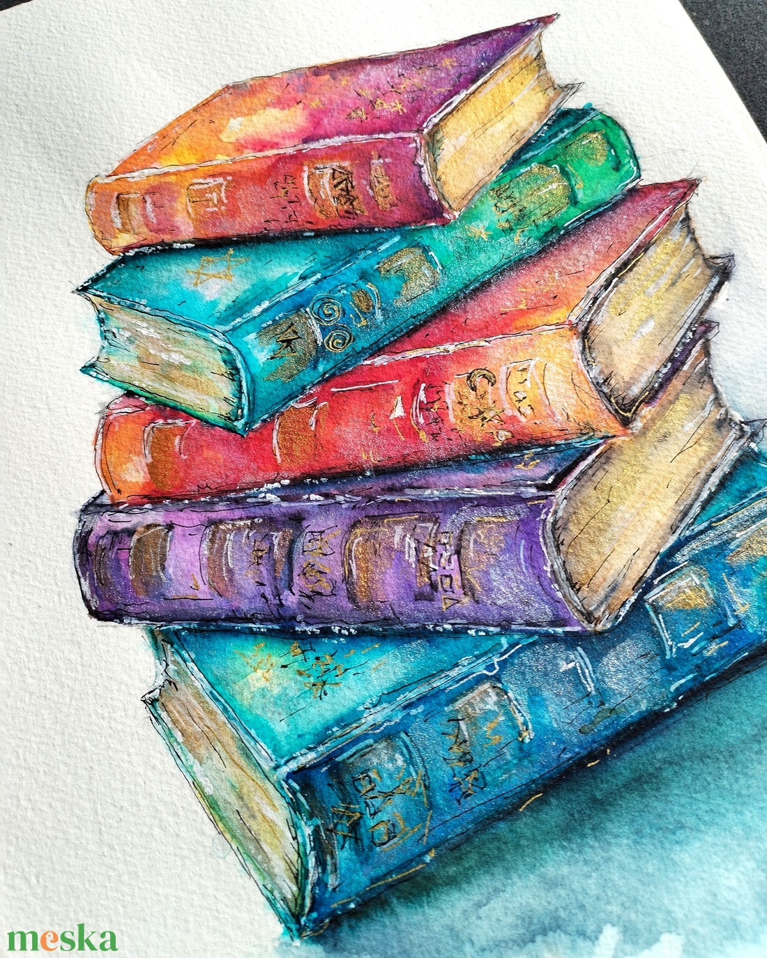 Egy varázslótanonc könyvei - művészet - festmény - akvarell - Meska.hu