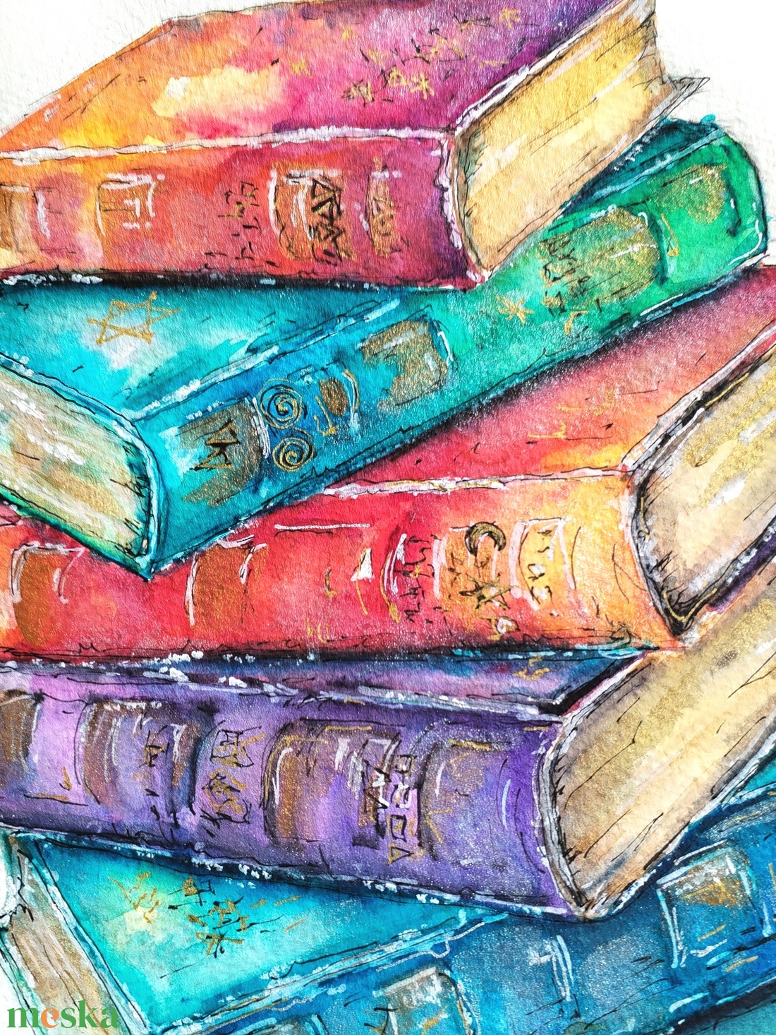 Egy varázslótanonc könyvei - művészet - festmény - akvarell - Meska.hu