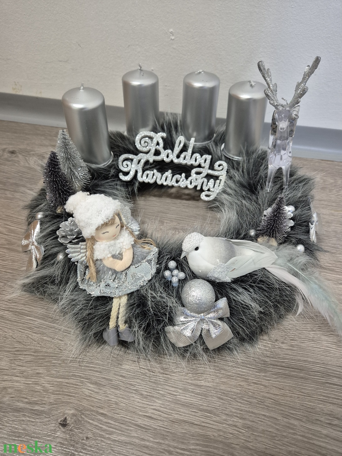 Ezüst adventi koszorú - karácsony - adventi díszek - adventi koszorú - Meska.hu