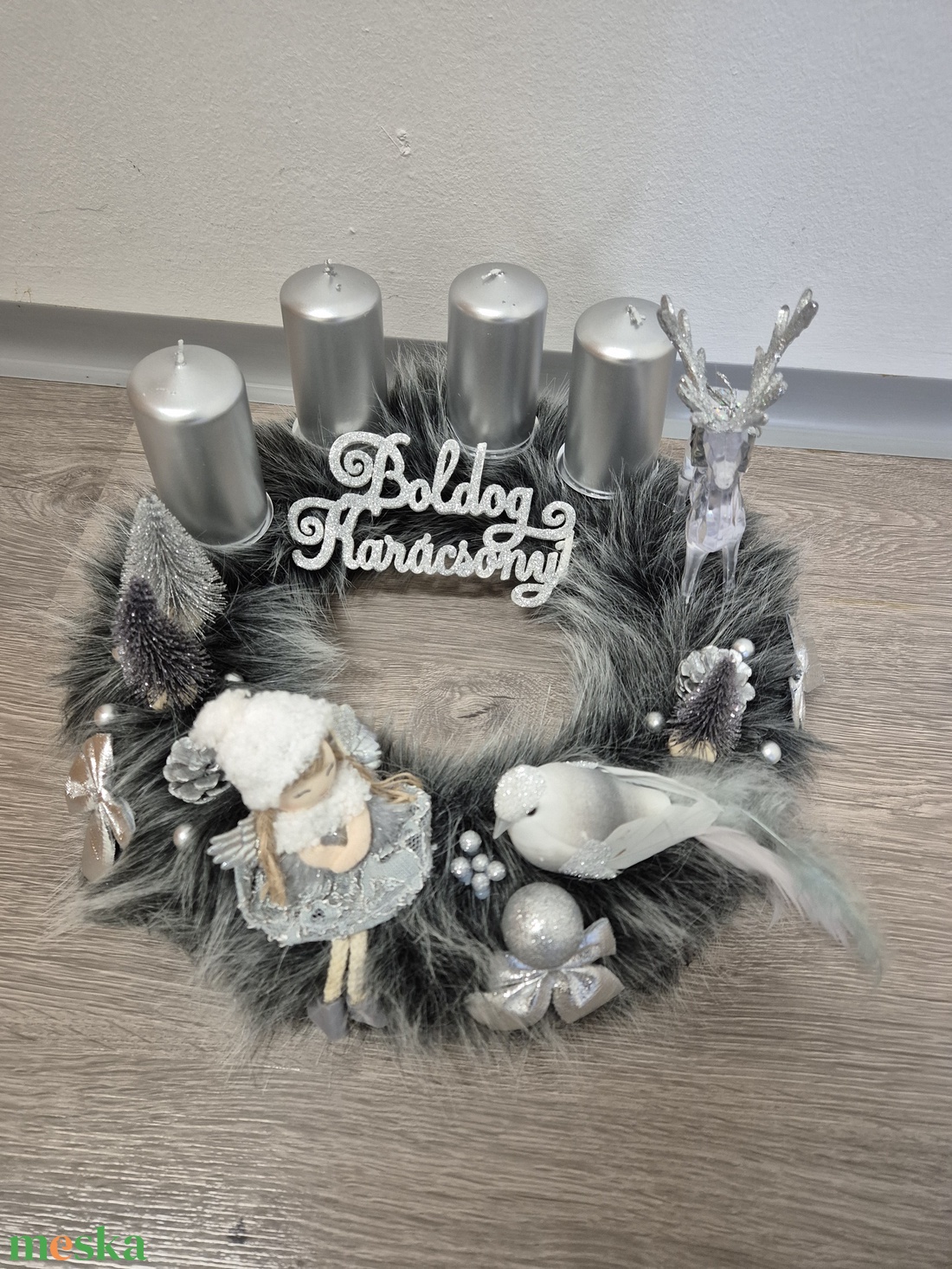 Ezüst adventi koszorú - karácsony - adventi díszek - adventi koszorú - Meska.hu