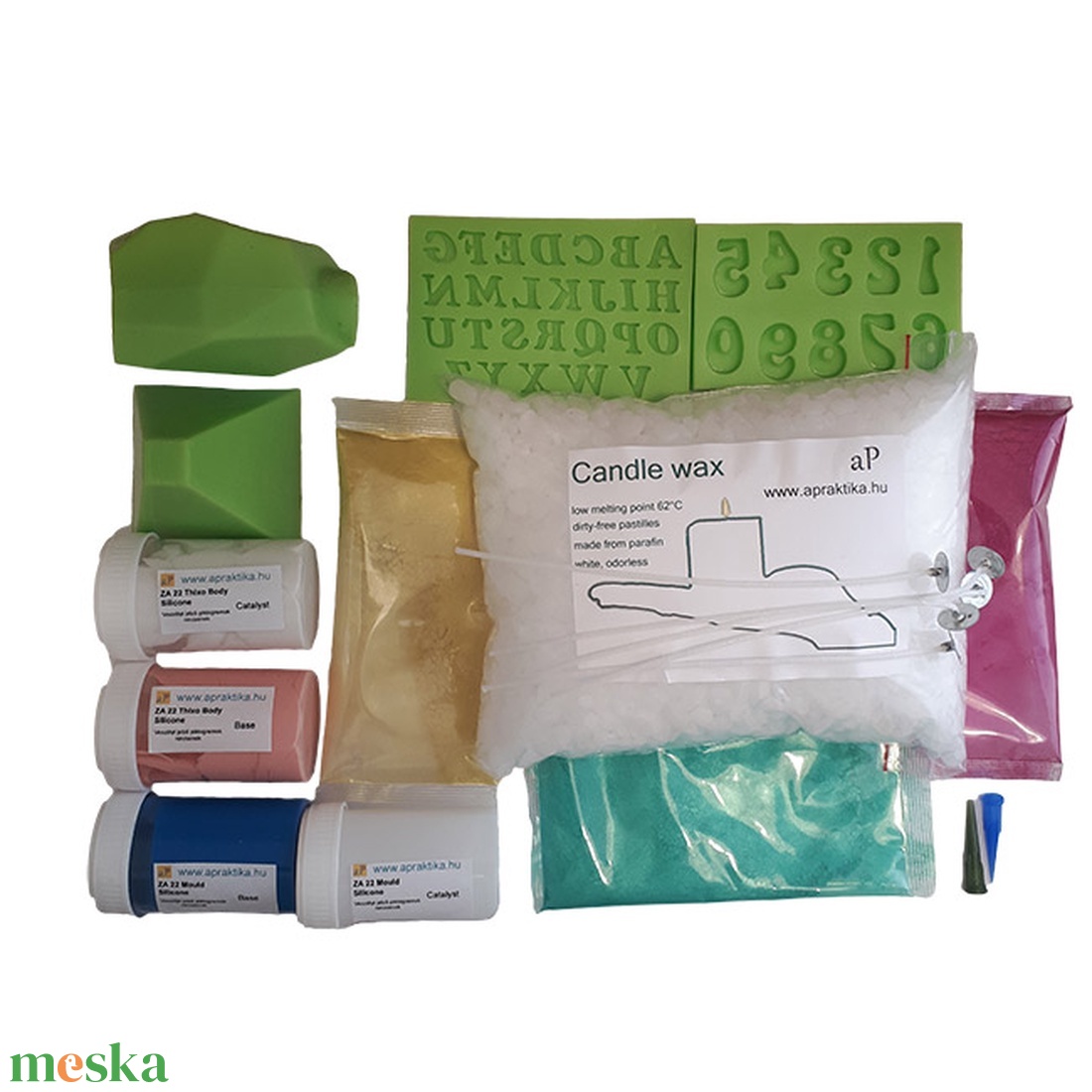 Profi gyertyaöntő készlet kétkomponensű szilikonokkal, 3 féle pigmenttel - kellékek & szerszámok - vegyes alapanyag - szilikon öntőforma - Meska.hu