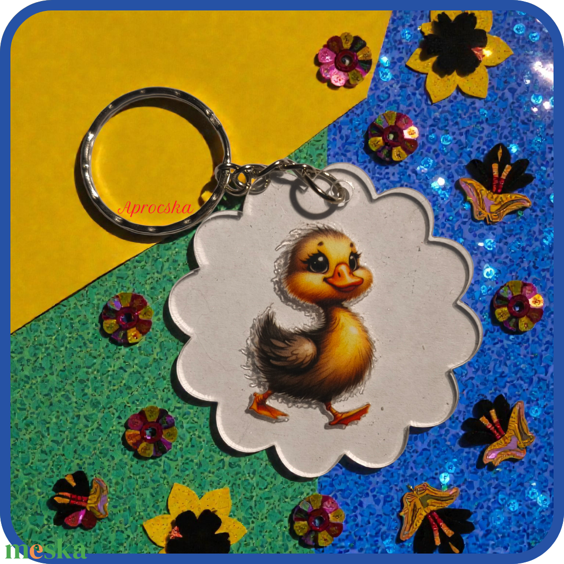 Kulcstartó virágfoma kisállatokkal - táska & tok - kulcstartó & táskadísz - kulcstartó - Meska.hu