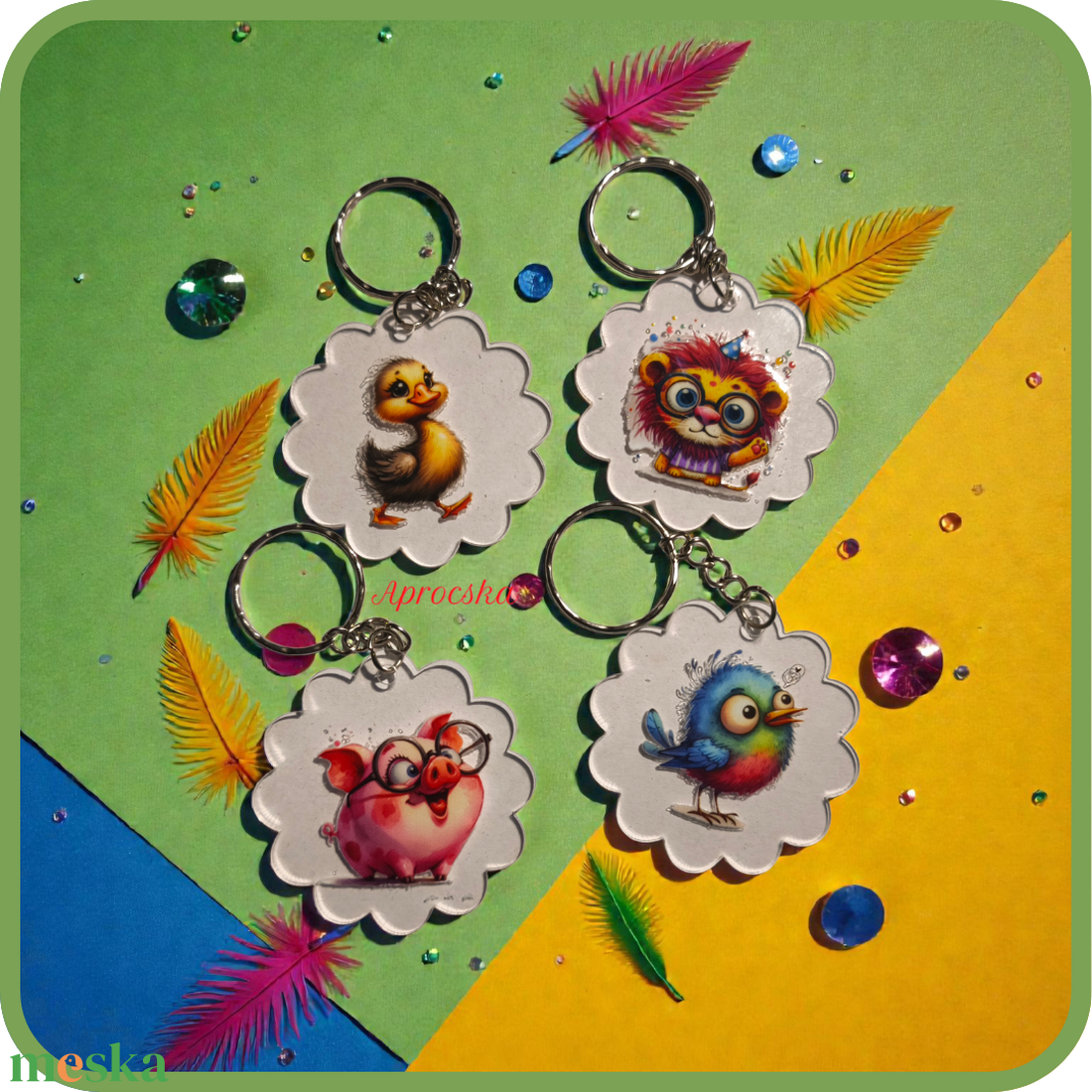 Kulcstartó virágfoma kisállatokkal - táska & tok - kulcstartó & táskadísz - kulcstartó - Meska.hu