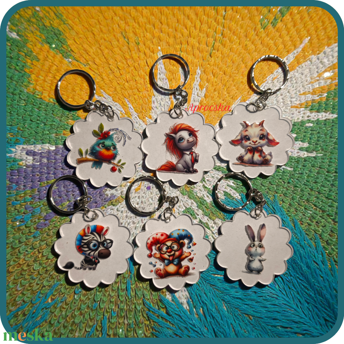 Kulcstartó virágfoma kisállatokkal - táska & tok - kulcstartó & táskadísz - kulcstartó - Meska.hu