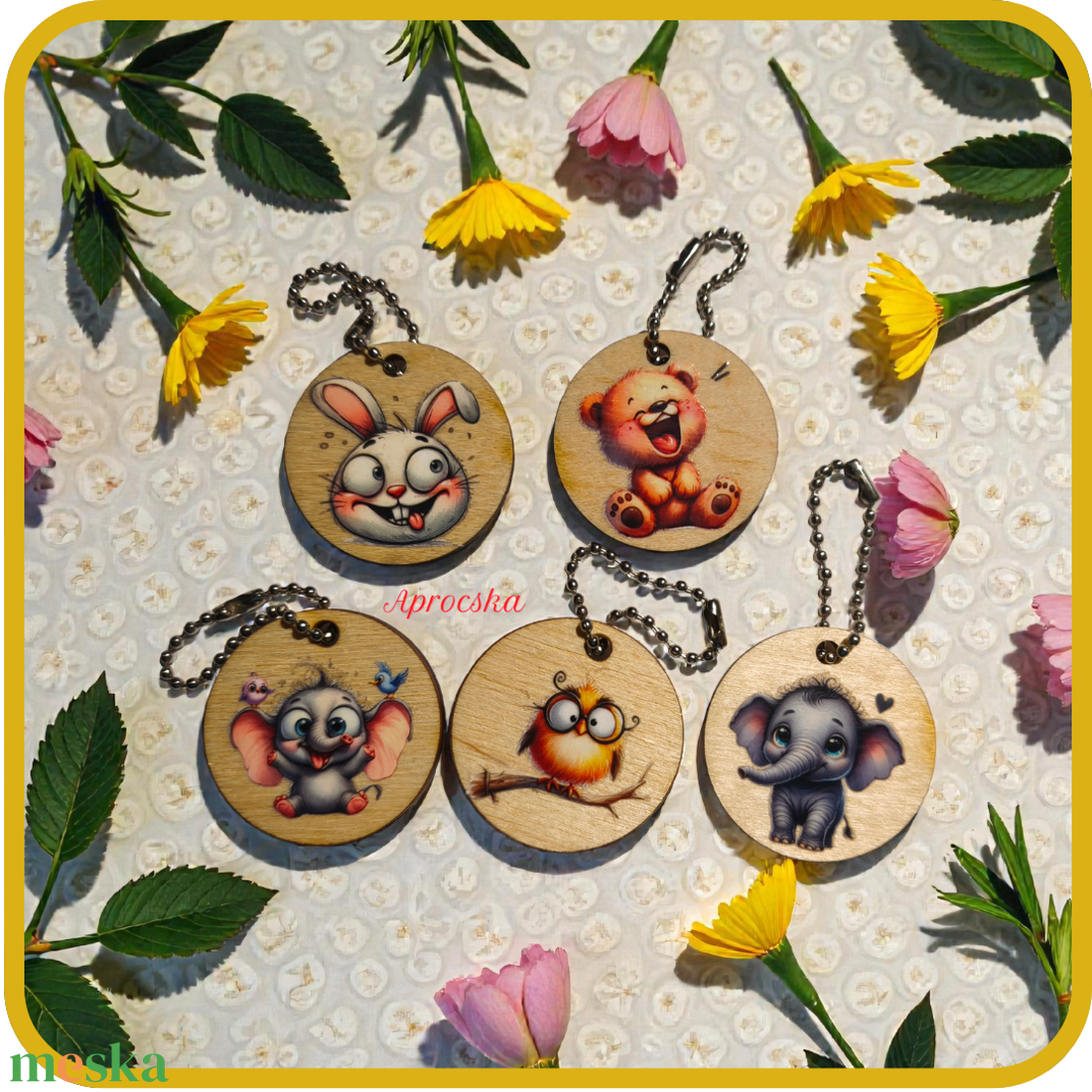 Kulcstartó fa lapokon kisállatokkal - táska & tok - kulcstartó & táskadísz - kulcstartó - Meska.hu