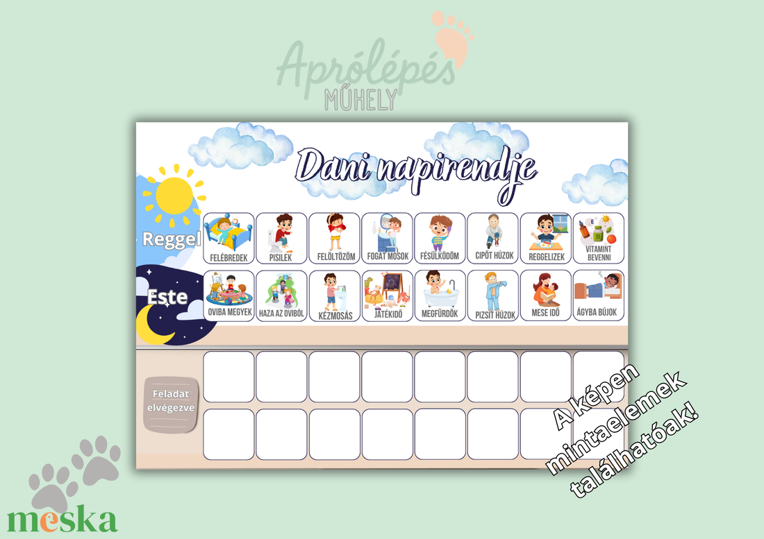 Egyedi névvel ellátott napirend táblázat ovis gyerekeknek / Rutintábla választható elemekkel - művészet - grafika & illusztráció - digitális - Meska.hu
