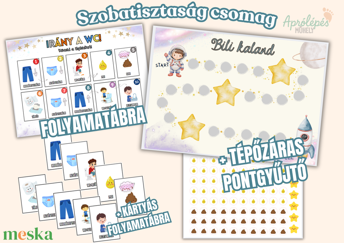 Szobatisztaság csomag - Szobatiszta leszek! - Tépőzáras jutalomtábla szobatisztasághoz - művészet - grafika & illusztráció - digitális - Meska.hu