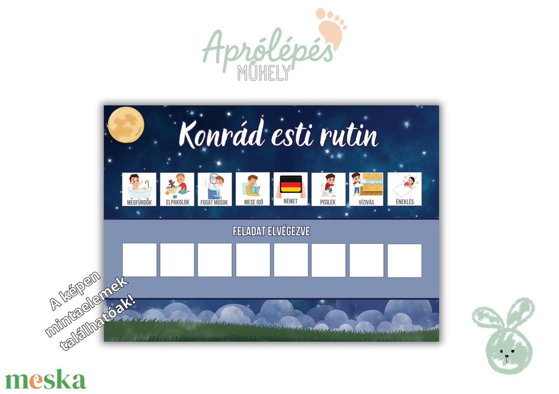 Névre szóló esti rutin tábla gyerekeknek - Napirend kicsiknek - művészet - grafika & illusztráció - digitális - Meska.hu