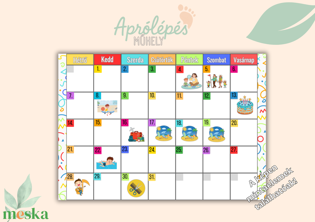 Gyerekek Havi Tervezője  Képes Naptár a Fontos Eseményekhez - Gyermeknaptár - művészet - grafika & illusztráció - digitális - Meska.hu